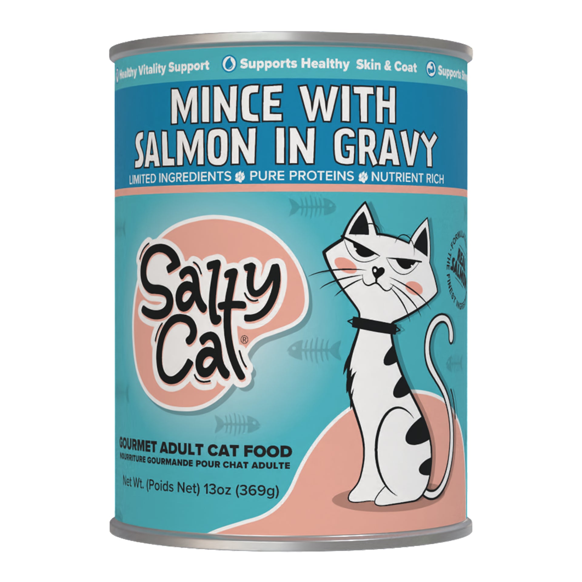 Salty Cat Mince with Salmon in Gravy Wet Cat Food 13 oz  Pet Krewe