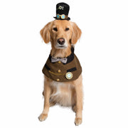 yellow labrador dog wearing a steampunk hat and collar dog costume